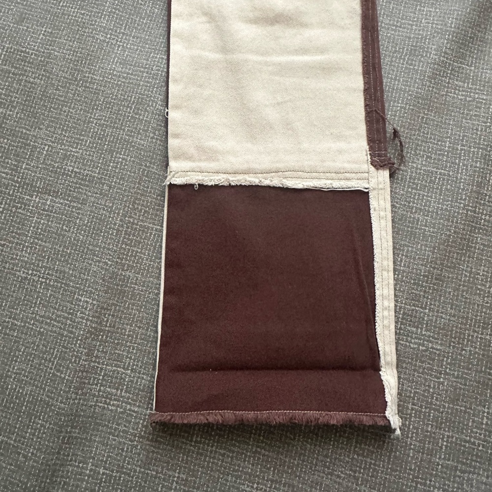 Patchwork Boyfriend Pants Brown Tan Cream Distressed Raw Edge Y2K Grunge Sz W 30 - Picture 4 of 16